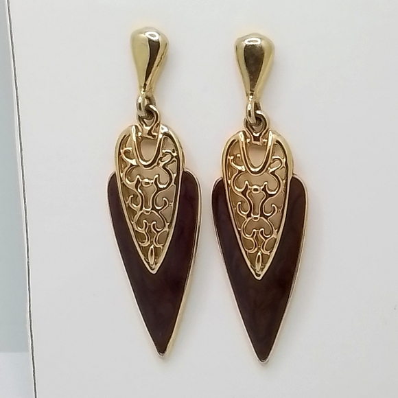 🩷VINTAGE 90's GOLD AND BROWN EARRINGS - Picture 2 of 4